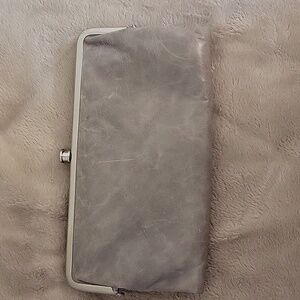 Hobo Distressed Gray Leather Lauren Clutch Wallet